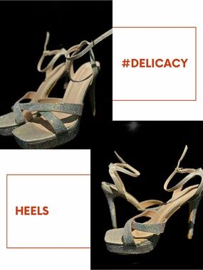 Delicacy Glittery Ivory Platform Ankle-Strap Heels